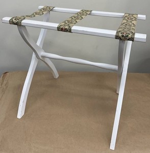 Luggage Rack - Folding White Wood Floral Strap Stand