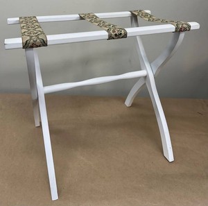 Folding Luggage Rack - White Wood Decorative Strap Valet Stand