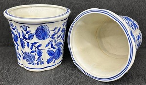 Ceramic Planters - Napco Blue Floral Pair (Lot of 2)