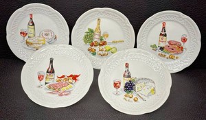 Vintage French Porcelain Dessert Plates - Lourioux Philippe Desboulieres (Lot of 5)