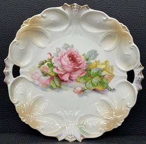 Vintage Porcelain Floral Serving Tray - German Handled
