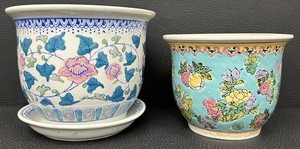 Ceramic Floral Planters & Cachepots (Lot of 2)