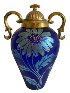 Fenton Favrene Glass Hand-Painted Sunflower Lidded Urn Vase, Ltd Ed #3471350