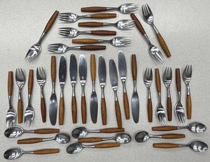 Vintage Dansk Fjord Flatware Set by Jens Quistgaard - Germany Teak & Stainless
