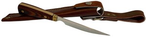 Fixed-Blade Fillet Hunting Knife With Laminated Wood Handle & Leather Sheath