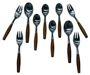 Vintage Dansk Fjord Stainless & Teak Flatware Set - 10 Pcs by Jens Quistgaard