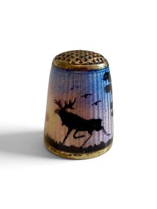 Vintage Enamel Thimble - Norwegian Guilloche Wildlife