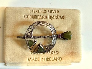 Celtic Brooch - Vintage Sterling Silver Tara Connemara Marble