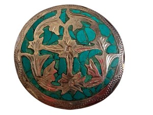 Turquoise Brooch Pendant - Vintage Sterling Silver Floral