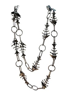 Fishbone Necklace - Vintage Unmarked 32in Statement Necklace