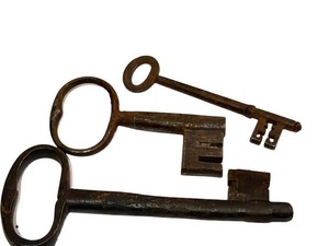 Antique Skeleton Keys - Rusted Metal Group of 3, 6.25 in Longest