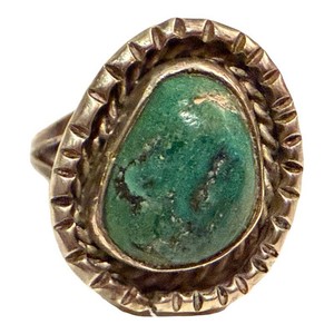 Turquoise Sterling Silver Ring - Vintage Oval Cabochon Size 7.25