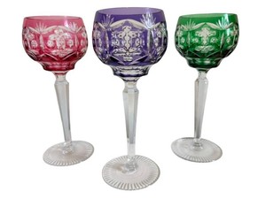 Vintage Wine Goblets - Vintage Colored Cut-to-Clear Crystal (Lot of 3)