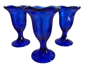 Vintage Blue Glass Anchor Hocking Fountainware Goblets (Lot of 3)