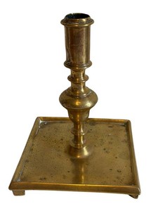 Antique Brass Candlestick Holder - Square Tray Base