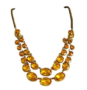 Vintage Statement Necklace - Two-Strand Amber Crystal 16 in