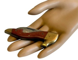 Vintage Folding Knife - Clip-Point Blade Wood & Brass Handle