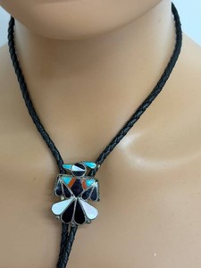 Bolo Tie - Vintage Zuni Old Pawn Inlaid Design
