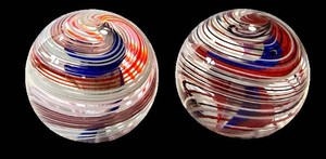Handblown Art Glass Marbles Pair - Multicolor Spiral Swirl