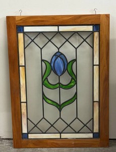 Stained Glass Window Panel - Floral Wood Frame