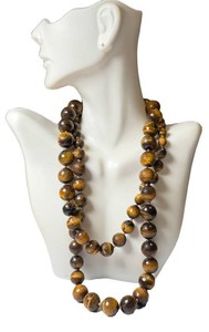 Vintage Tigers Eye Beaded Necklace - 34 Inch Graduated Faceted Beads