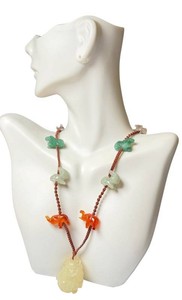 Vintage Chinese Carved Gemstone Animal Necklace - Hand Knotted