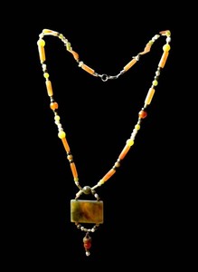 Beaded Agate Pendant Necklace - Sterling Clasp