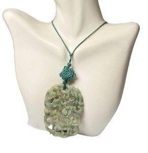 Jade Pendant - Vintage Carved Celadon Dragon & Phoenix