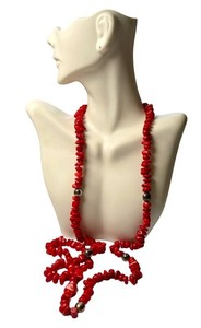 Coral Beaded Necklace - Vintage Chinese Export Sterling 925 36in