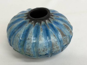 Art Pottery Vase - Artisan Crafted Blue Ribbed Glaze