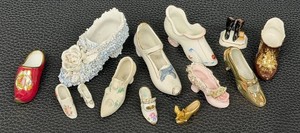Vintage Miniature Porcelain Shoes Mixed Collection - 13-Piece