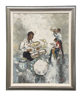 Original Robert Lebron Signed Jazz Ensemble Textured Oil Painting, Framed