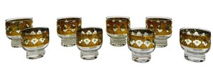 Vintage Culver Valencia 22K Gold & Green Diamond Footed Cocktail Glasses - Mixed Set of 8