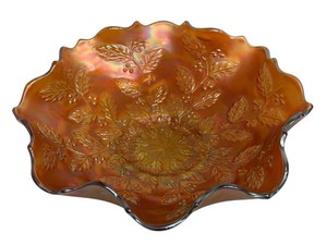 Carnival Glass Bowl - Antique Fenton Marigold Holly Ruffled Bowl