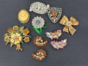 Vintage Costume Jewelry Mixed Lot - Brooches & Pins (Lot of 10)
