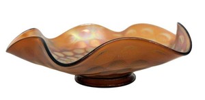 Fenton Coin Dot Marigold Carnival Glass Ruffled Edge Bowl