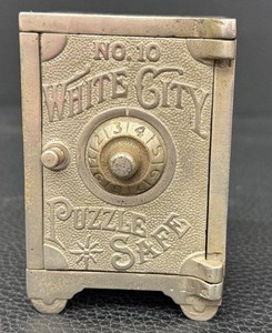 Cast Iron Bank - Antique White City Puzzle Safe No. 10