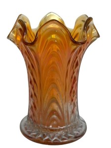 Vintage Fenton Boggy Bayou Marigold Carnival Glass Swung Vase