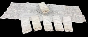 Vintage Table Linens & Glass Pastry Server Mixed Lot