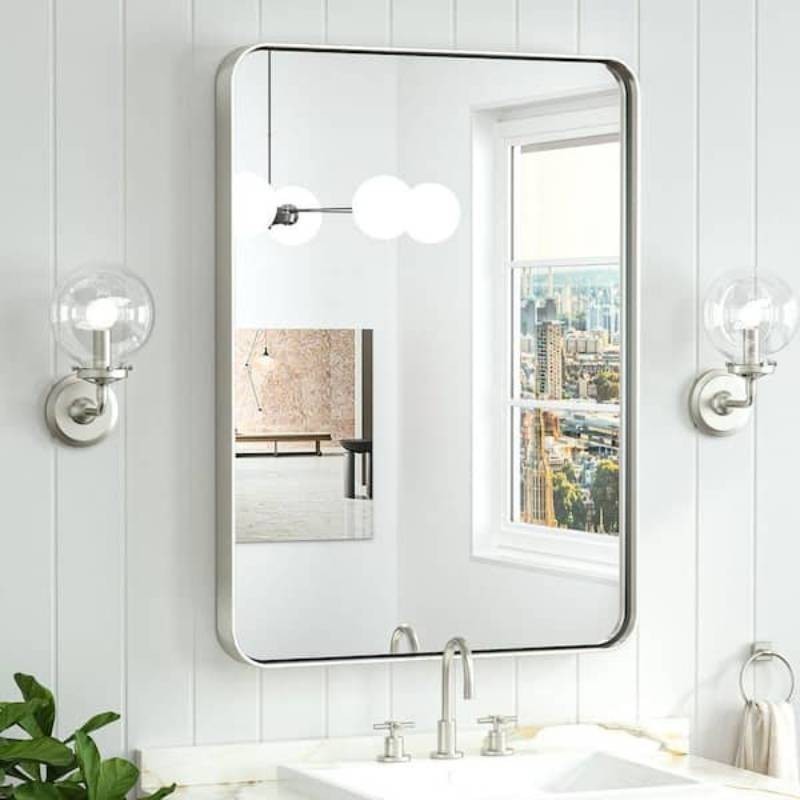 KeonJinn 20 in. W x 30 in. H Rectangular Aluminum Framed Wall Bathroom Vanity Mirror Over Sink in Brushed Nickel Bathroom Mirrors