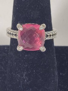 David Yurman Pink Tourmaline Sterling Silver Statement Ring (Size 8.5)