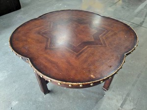 Antique Clover Banded Coffee Table wAccent Eight Pointed Star Coffee Table