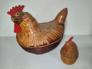 Vintage Woven Wicker-Like Chicken Baskets
