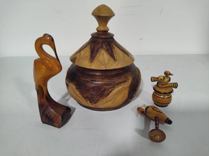 Hand Carved Wood Figurines & Storage Box