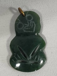 Carved Jade Maori Tiki Pendant