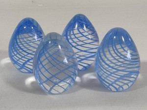 Clear Glass with Blue Swirl Egg Paperweights
