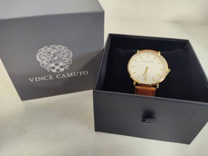Vince Camuto Gold Tone Watch wBrown Leather Band New wTags