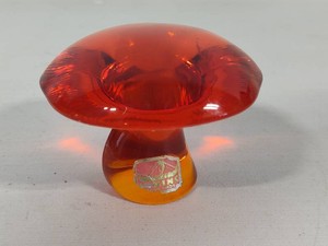 Rare Viking Persimmon Orange Vintage Glass Mushroom Paperweight wPartial Sticker