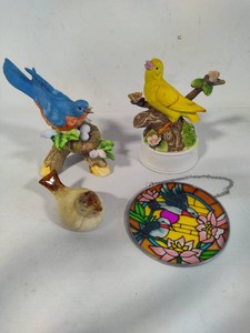 Assortment of Decorative CeramicPorcelain Birds & Stained Glass Hummingbird
