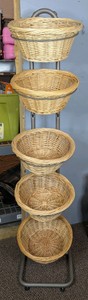 5-Tier Mobile Display Rack With Wicker Baskets 64H